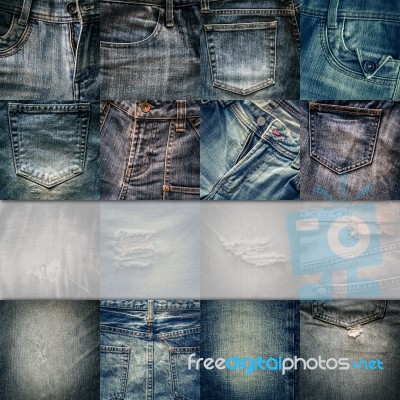 Collage Set Of Jeans Background With Blank For Text Stock Photo