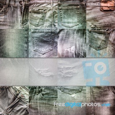 Collage Set Of Jeans Background With Blank For Text Stock Photo