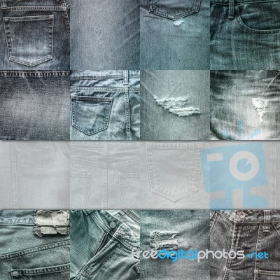 Collage Set Of Jeans Background With Blank For Text Stock Photo