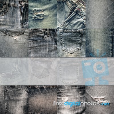 Collage Set Of Jeans Background With Blank For Text Stock Photo