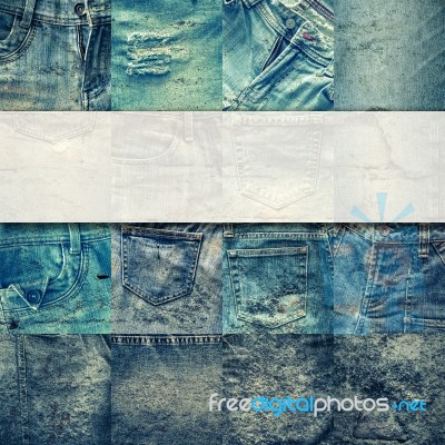 Collage Set Of Jeans Background With Blank For Text Stock Photo