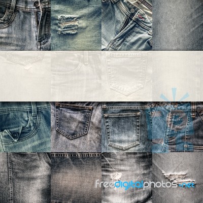 Collage Set Of Jeans Background With Blank For Text Stock Photo