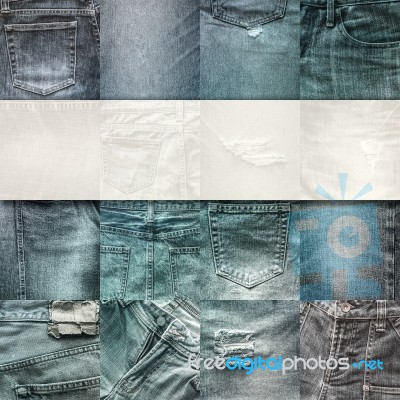 Collage Set Of Jeans Background With Blank For Text Stock Photo