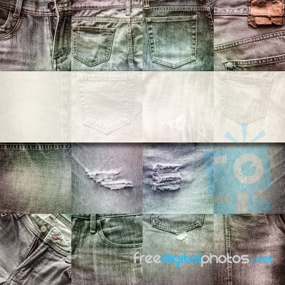 Collage Set Of Jeans Background With Blank For Text Stock Photo