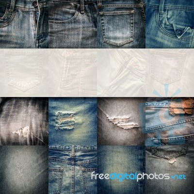 Collage Set Of Jeans Background With Blank For Text Stock Photo