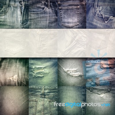 Collage Set Of Jeans Background With Blank For Text Stock Photo