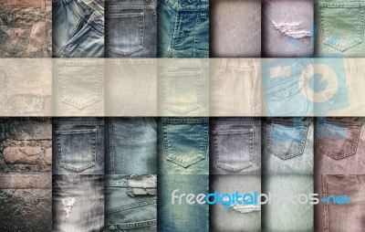 Collage Set Of Jeans Background With Blank For Text Stock Photo