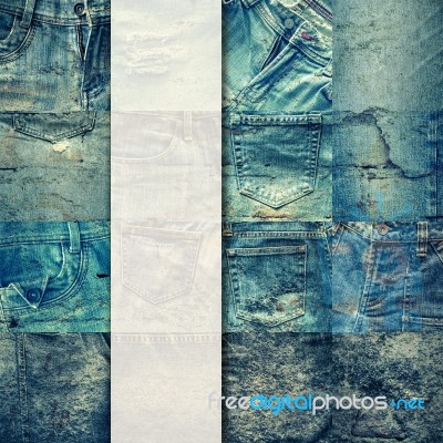 Collage Set Of Jeans Background With Blank For Text Stock Photo