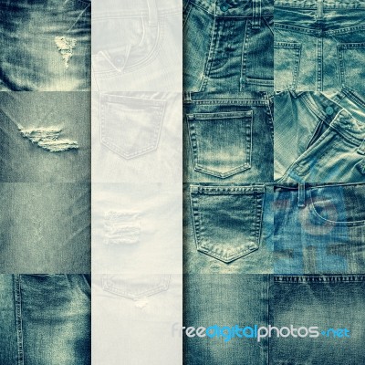 Collage Set Of Jeans Background With Blank For Text Stock Photo