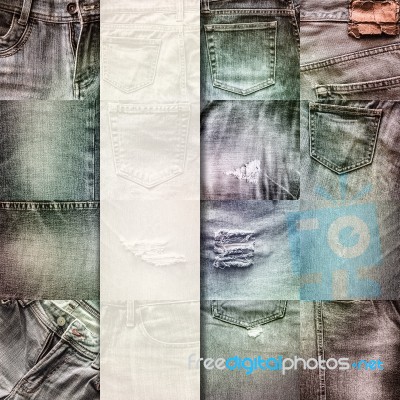 Collage Set Of Jeans Background With Blank For Text Stock Photo