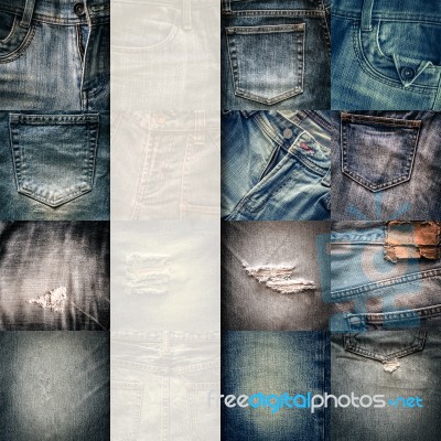 Collage Set Of Jeans Background With Blank For Text Stock Photo