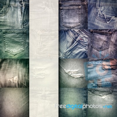 Collage Set Of Jeans Background With Blank For Text Stock Photo