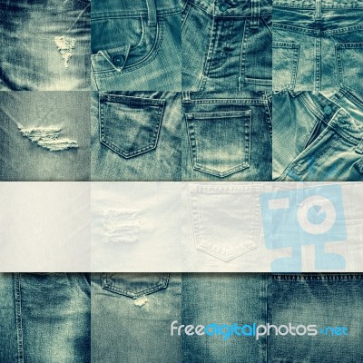 Collage Set Of Jeans Background With Blank For Text Stock Photo