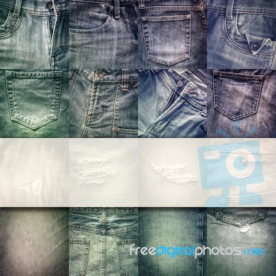 Collage Set Of Jeans Background With Blank For Text Stock Photo