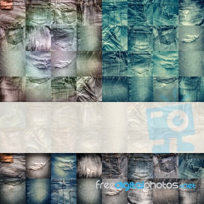 Collage Set Of Jeans Background With Blank For Text Stock Photo