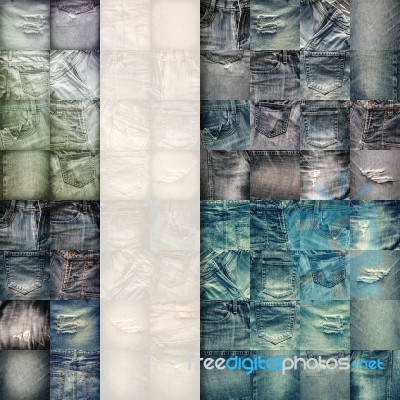 Collage Set Of Jeans Background With Blank For Text Stock Photo