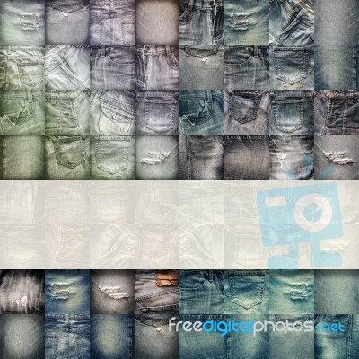 Collage Set Of Jeans Background With Blank For Text Stock Photo