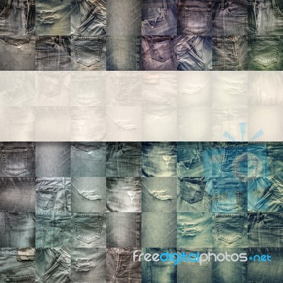 Collage Set Of Jeans Background With Blank For Text Stock Photo