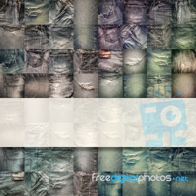 Collage Set Of Jeans Background With Blank For Text Stock Photo