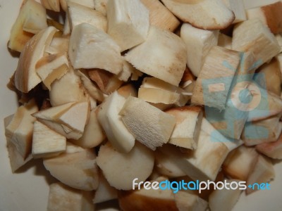 Collection And Preparation Of Autumn Edible Mushrooms  Stock Photo