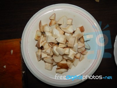 Collection And Preparation Of Autumn Edible Mushrooms  Stock Photo