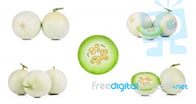 Collection Honeydew Melon On White Background Stock Photo