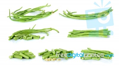 Collection Long Bean Isolated On The White Background Stock Photo