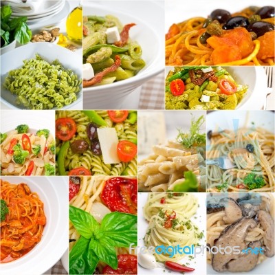 Collection Of Different Type Of Italian Pasta Collage Stock Photo