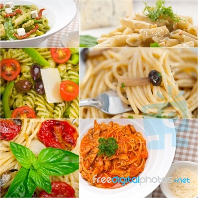 Collection Of Different Type Of Italian Pasta Collage Stock Photo