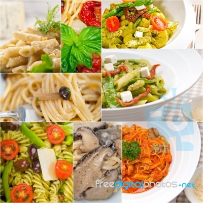 Collection Of Different Type Of Italian Pasta Collage Stock Photo