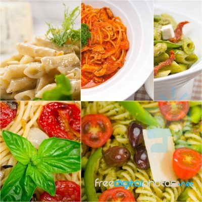 Collection Of Different Type Of Italian Pasta Collage Stock Photo