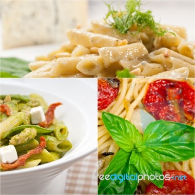 Collection Of Different Type Of Italian Pasta Collage Stock Photo