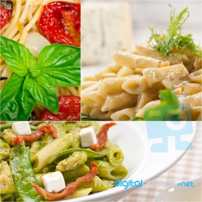 Collection Of Different Type Of Italian Pasta Collage Stock Photo