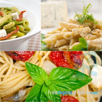 Collection Of Different Type Of Italian Pasta Collage Stock Photo