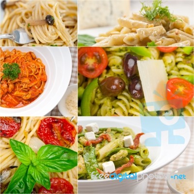 Collection Of Different Type Of Italian Pasta Collage Stock Photo