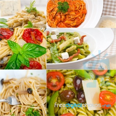 Collection Of Different Type Of Italian Pasta Collage Stock Photo