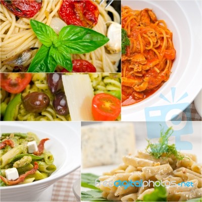 Collection Of Different Type Of Italian Pasta Collage Stock Photo