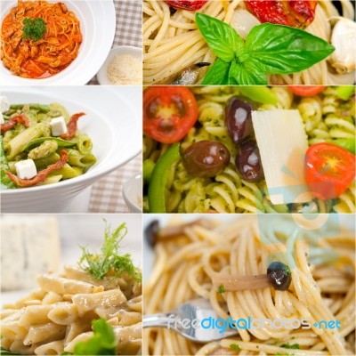 Collection Of Different Type Of Italian Pasta Collage Stock Photo