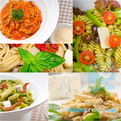 Collection Of Different Type Of Italian Pasta Collage Stock Photo