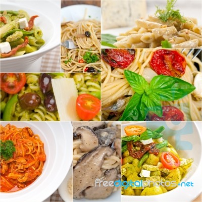 Collection Of Different Type Of Italian Pasta Collage Stock Photo