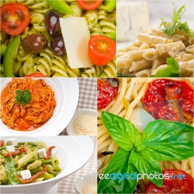 Collection Of Different Type Of Italian Pasta Collage Stock Photo