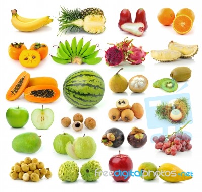 Collection Of Fruit Isolated On White Background Stock Photo