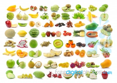 Collection Of Fruits Isolated On White Background Stock Photo