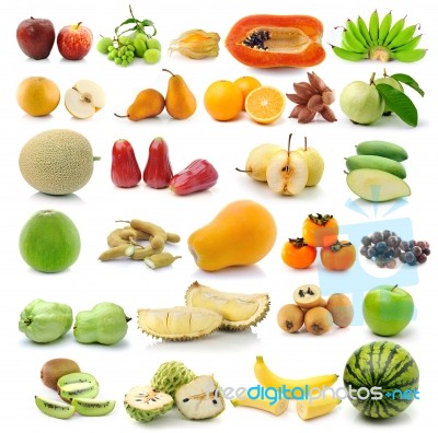 Collection Of Fruits Isolated On White Background Stock Photo