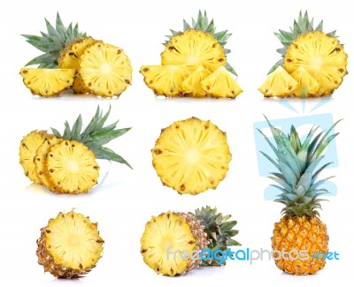 Collection Pineapple Isolated On The White Background Stock Photo