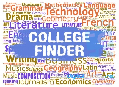 College Finder Indicates Search For And Choose School Stock Image