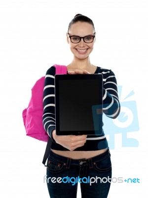 College Girl Showing Tablet Pc Stock Photo