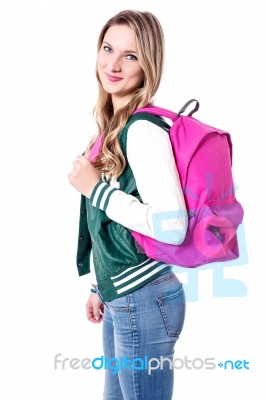 College Girl  With Back Pack Stock Photo