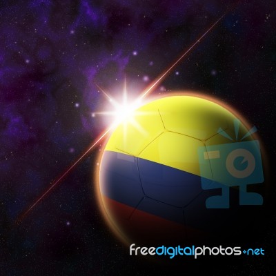 Colombia Flag On 3d Football With Rising Sun Stock Image