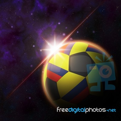 Colombia Flag On 3d Football With Rising Sun Stock Image